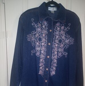 Ellen Richman Denim long Sleeve Western Front Silver Embroidery Lady Shirt